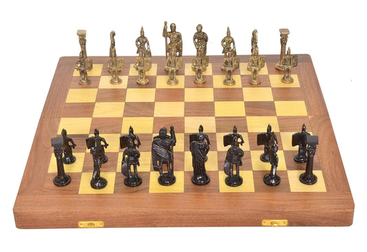 Wooden Chess Board with Brass Roman Piece-ArtyCraftz.com
