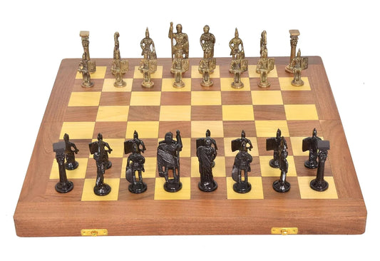 Wooden Chess Board with Brass Roman Piece-ArtyCraftz.com