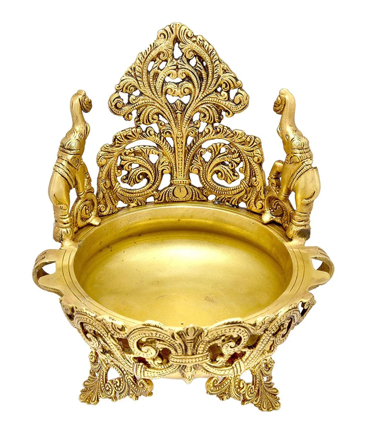 Brass Decorative Urli Bowl with Elephant & Peacock Design-ArtyCraftz.com