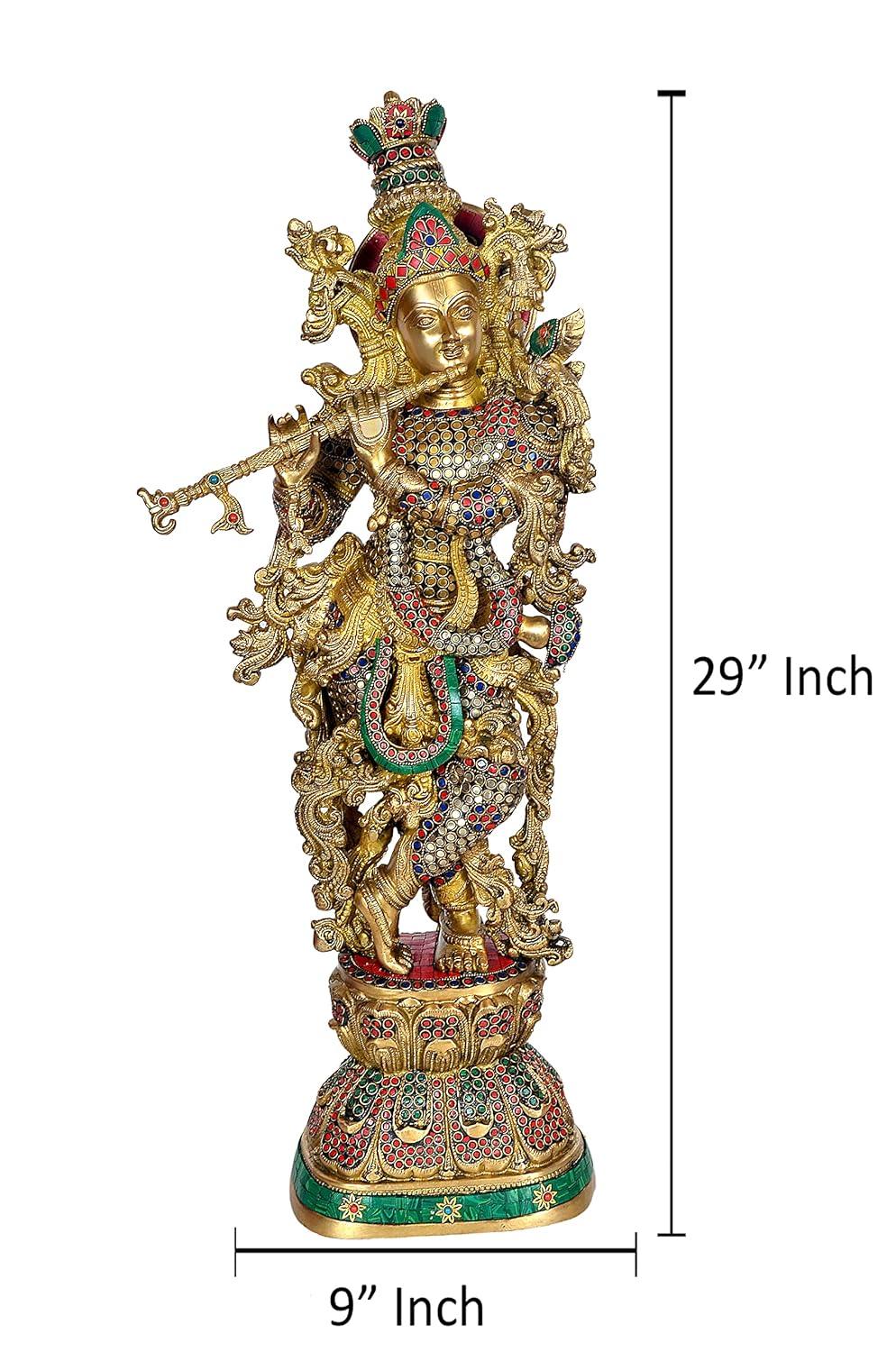Krishna Standing with Flute Statue in Brass Height : 30 Inch