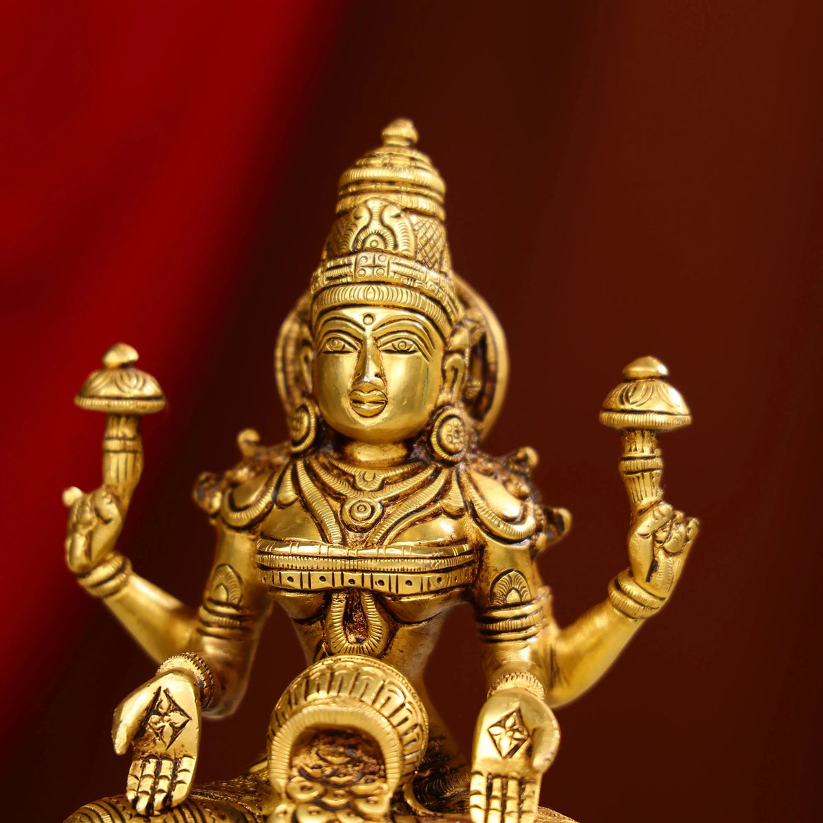 8" Brass Goddess Laxmi Showering Wealth Idol