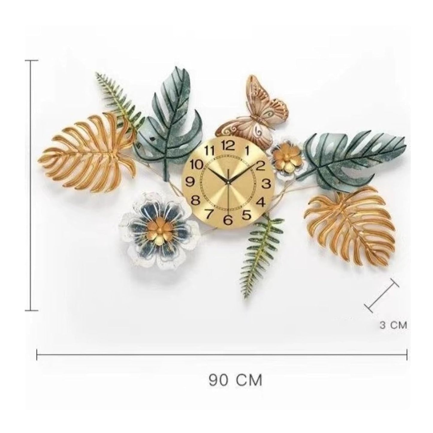 90 cm iron leaf and floral decorative wall clock with butterfly design-ArtyCraftz.com