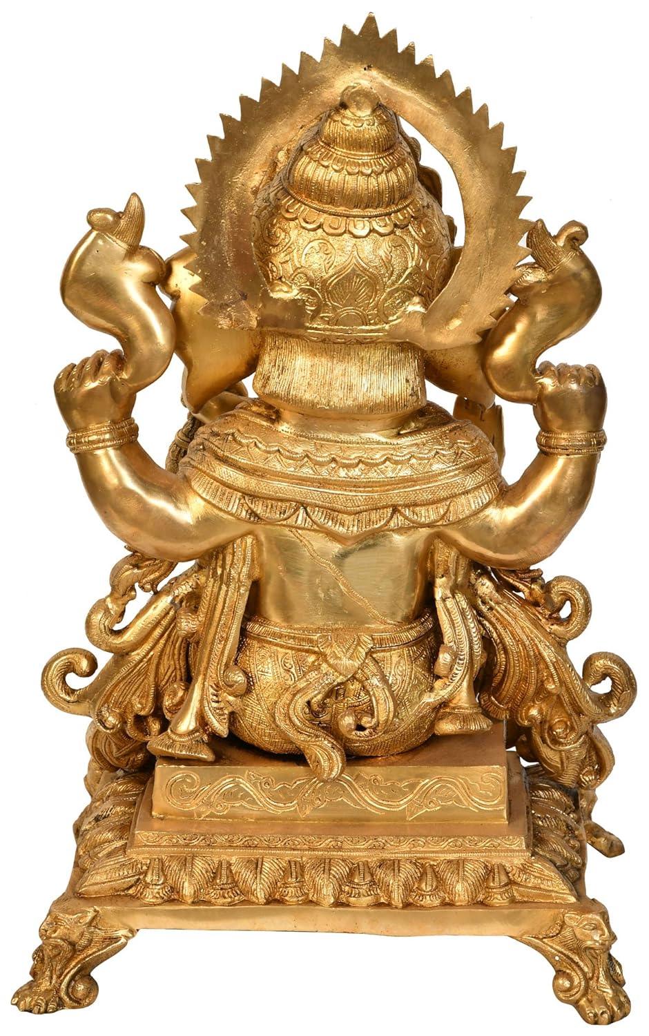 Grand Brass Ganesha Idol on Throne — 57 cm Monumental Ganpati Statue with Sun-Ray Arch | 24 kg Temple Grade Handcrafted