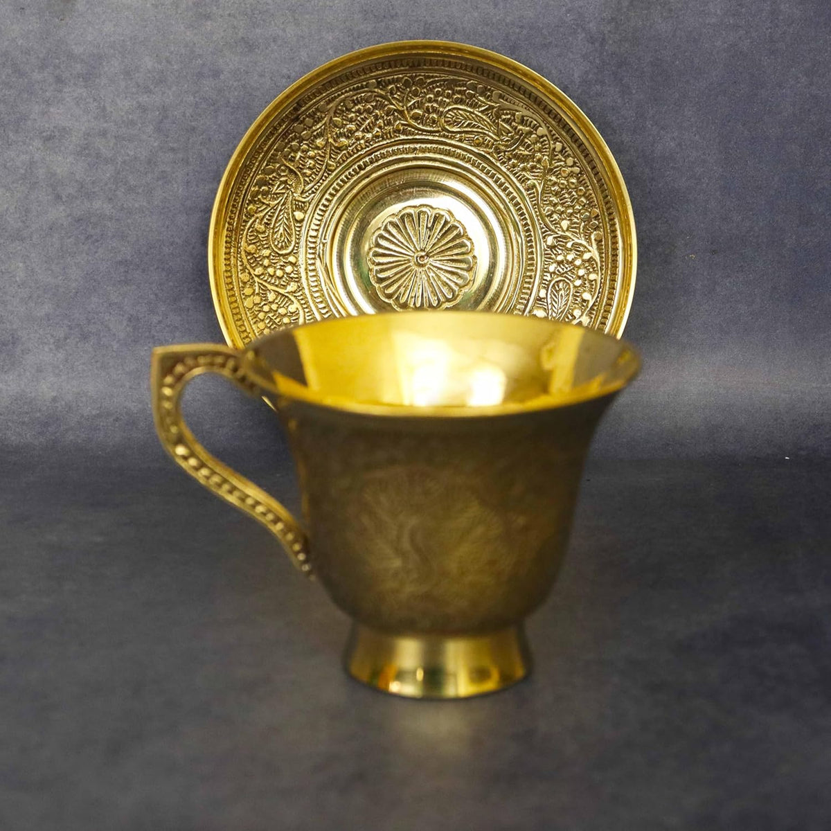 Brass Engraved Coffee Cup and Saucer-ArtyCraftz.com