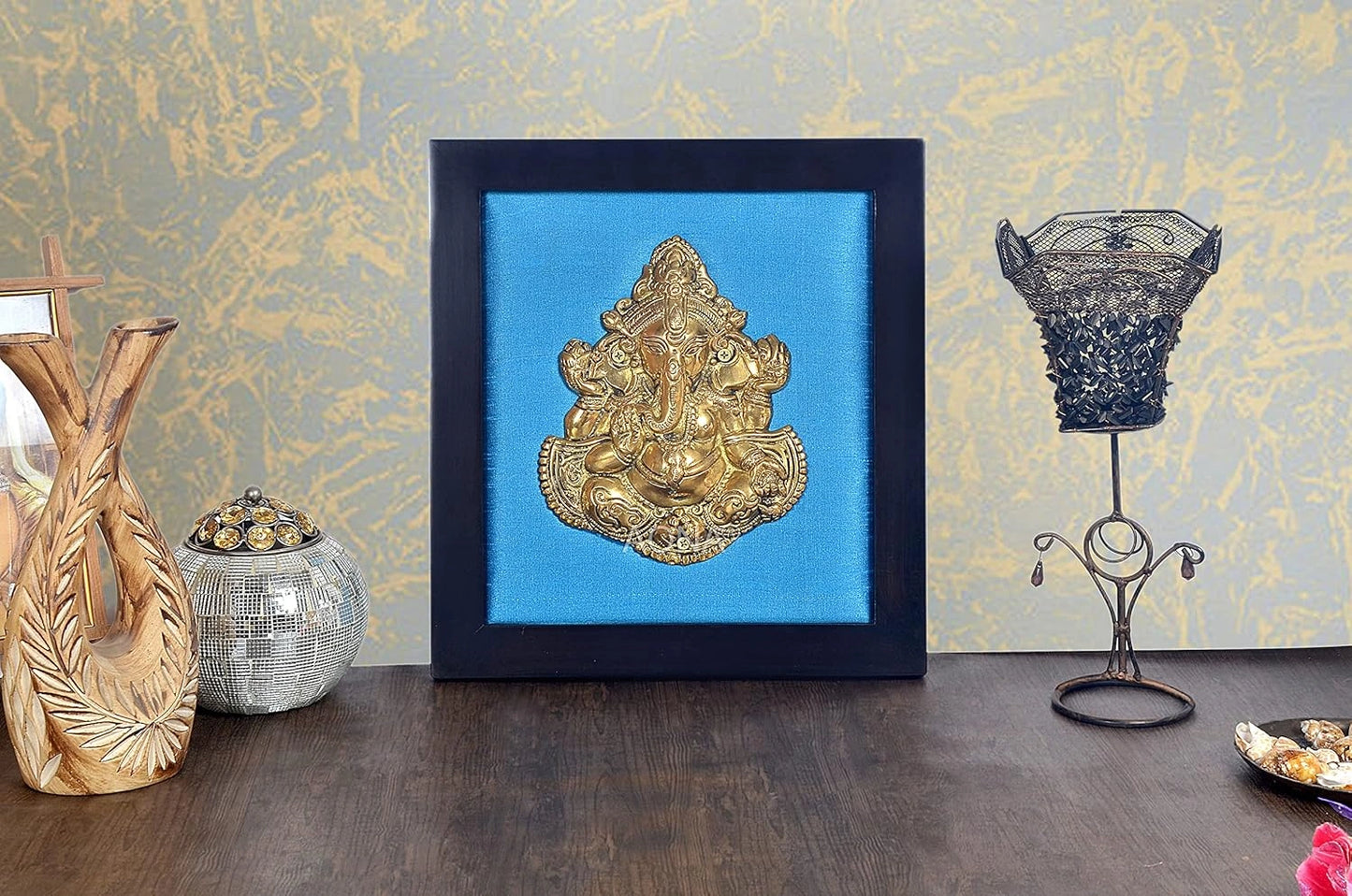 Brass Ganesha in Wooden Frame