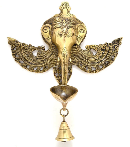 Brass Winged Ganesh Wall Hanging Lamp-ArtyCraftz.com