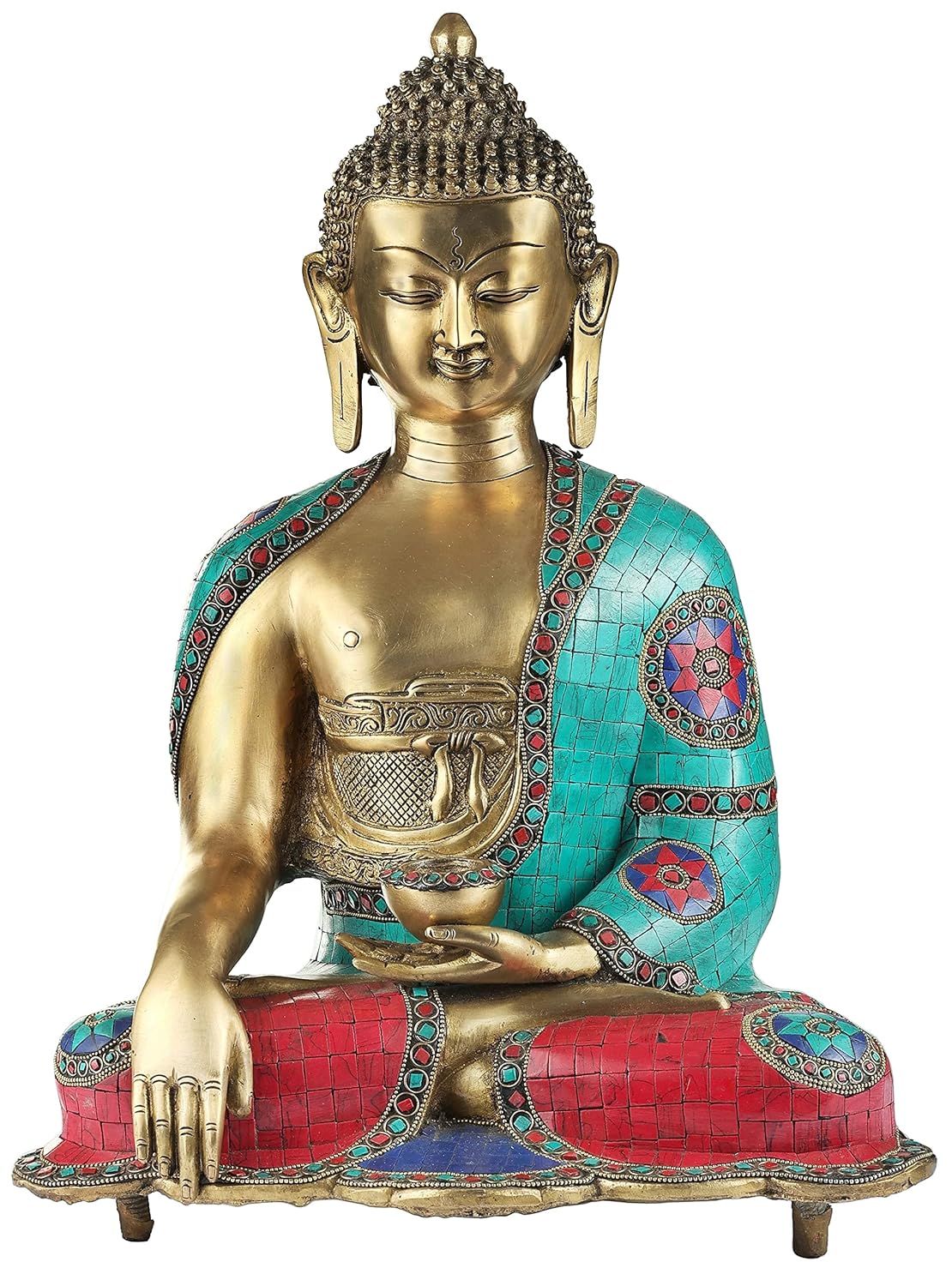 Handcrafted Tibetan Buddha Statue with Turquoise Stone Inlay – Luxury Meditation Buddha Idol for Home Decor