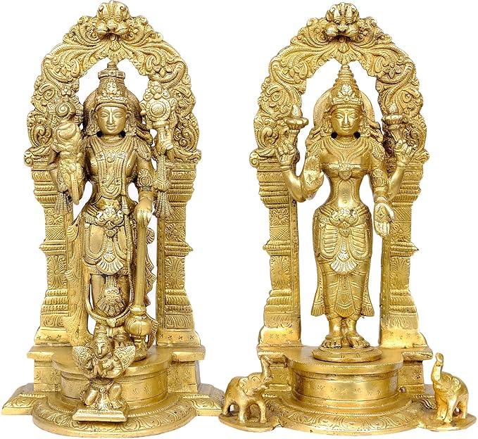 Brass Lakshmi Narasimha & Goddess Lakshmi Idol Set - ArtyCraftz.com