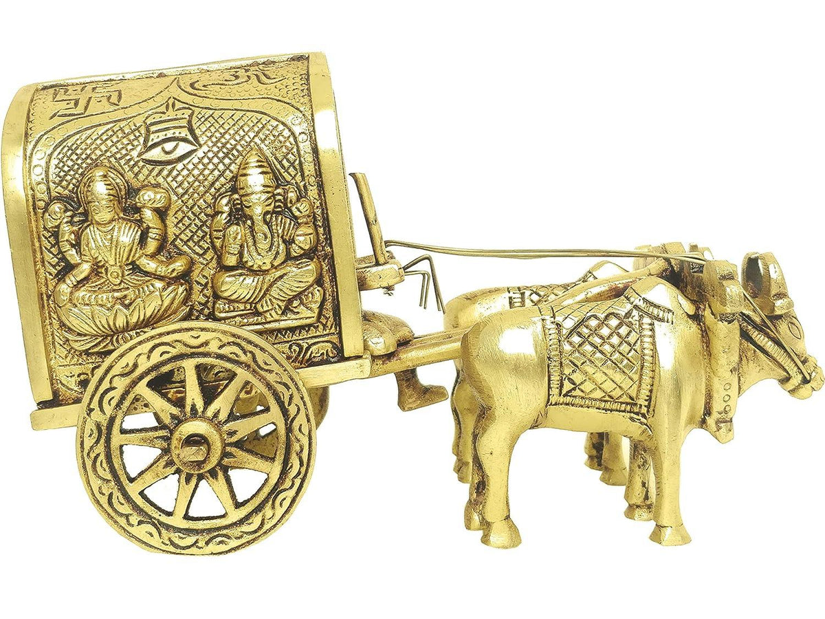 Antique Brass Two Bulls Bullock Cart Showpiece