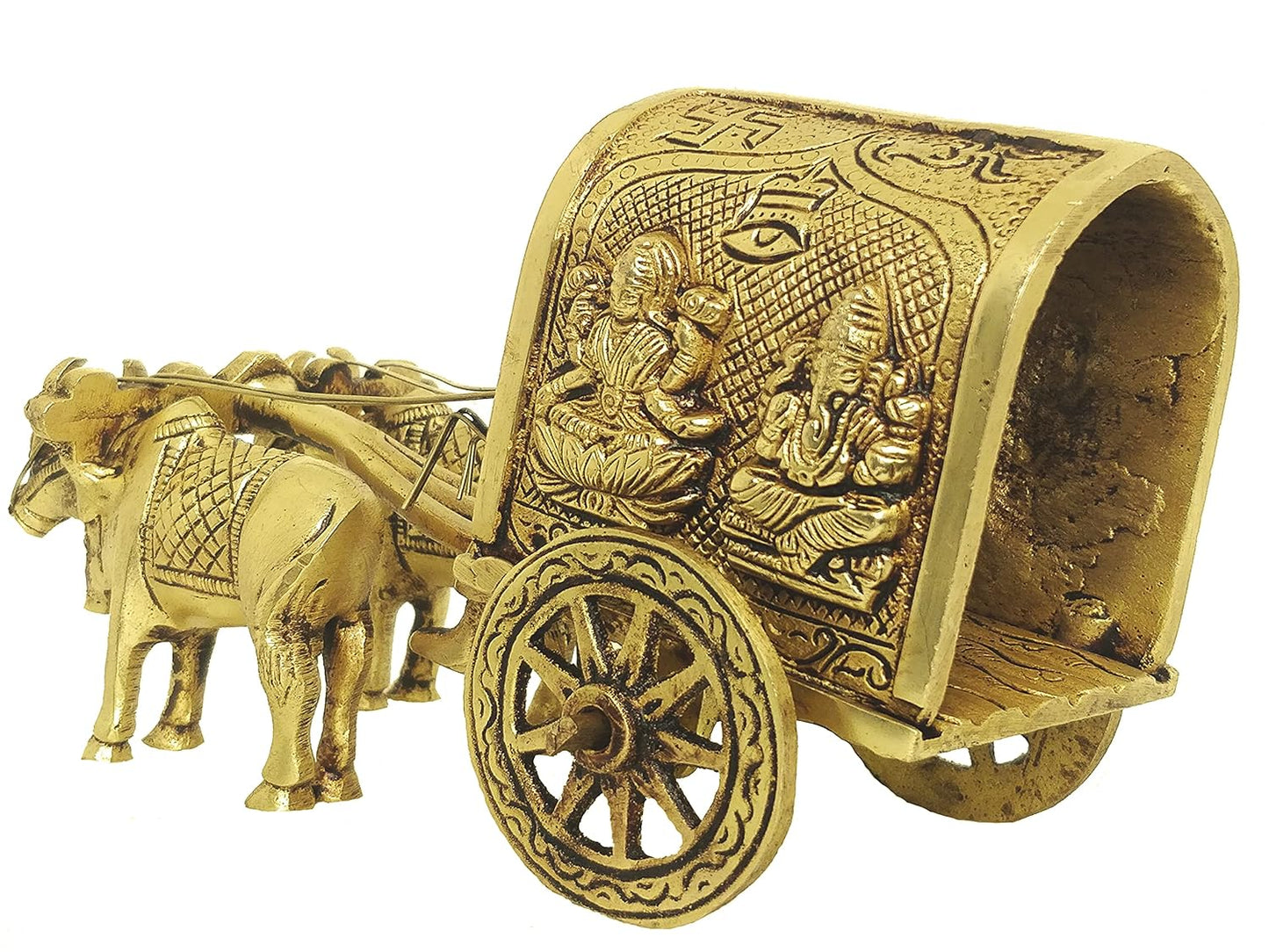 Antique Brass Two Bulls Bullock Cart Showpiece
