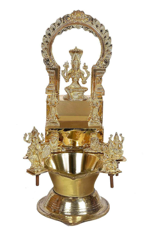 Brass Goddess Mariamman with Dieties lamp- Traditional Pooja Deepam with Idol Set