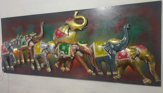 Majestic 7 Elephants Metal Wall Art