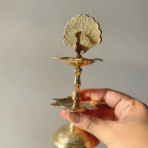 Brass Peacock Design 2 Layer Pooja Lamp