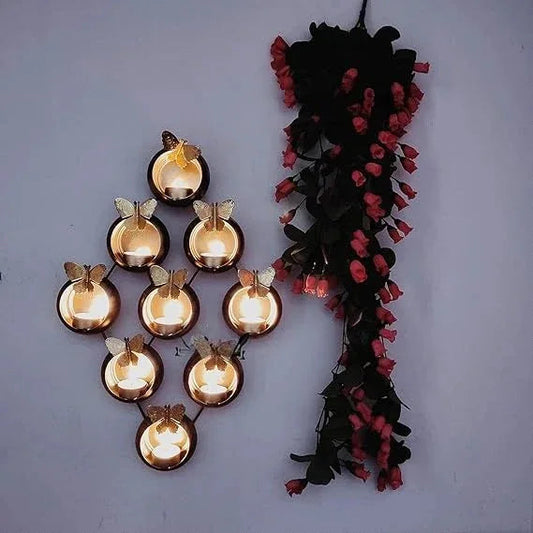 9 Butterfly Design Wall Mounted Metal Candle T-Light Holder - ArtyCraftz.com