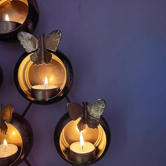 9 Butterfly Design Wall Mounted Metal Candle T-Light Holder - ArtyCraftz.com