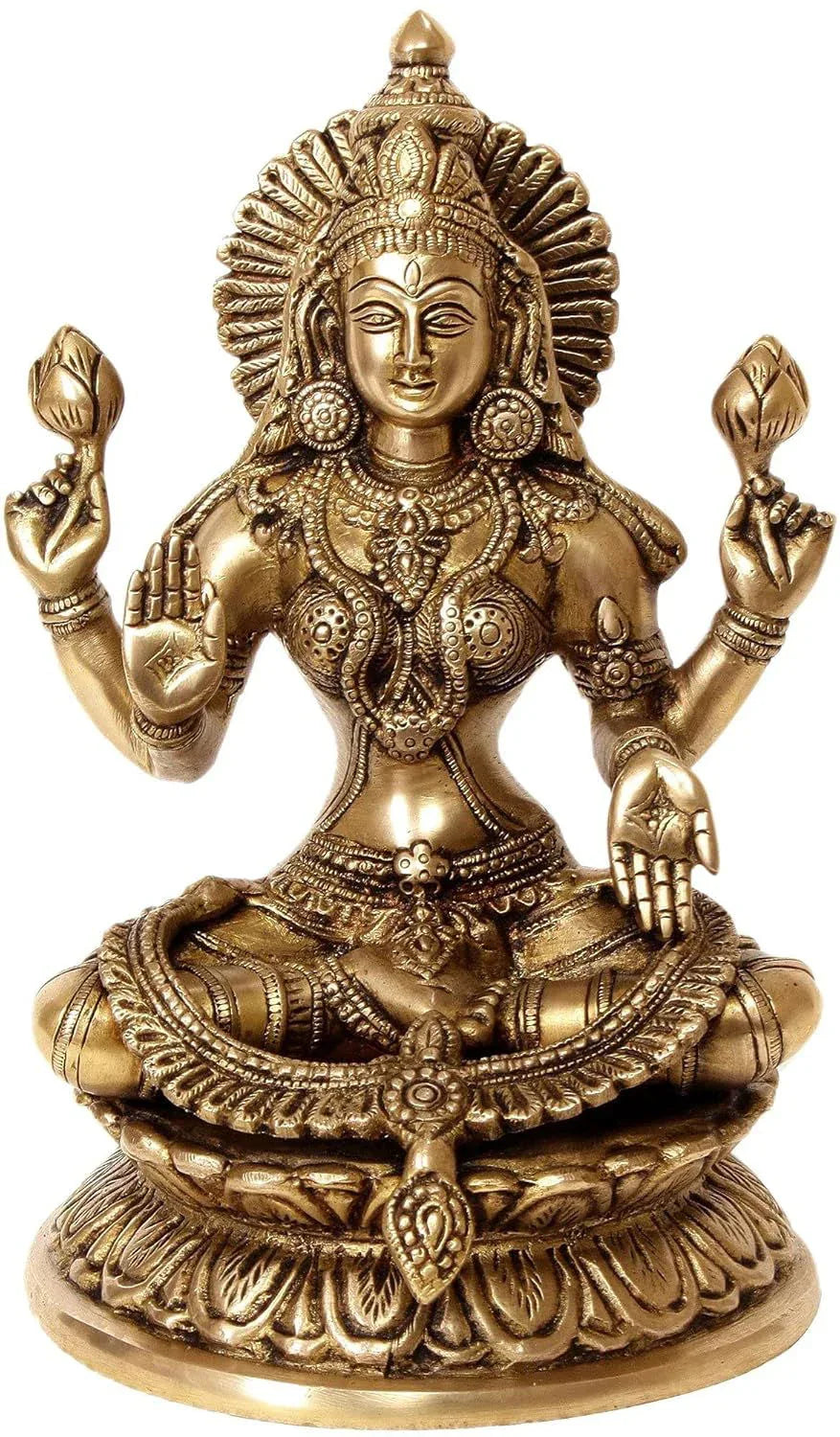 9 inches Laxmi Statue Goddess Brass Lakshmi Idol - ArtyCraftz.com