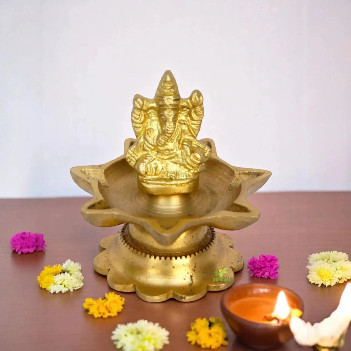 Brass Ganesha Deepam with Lotus Base-ArtyCraftz.com