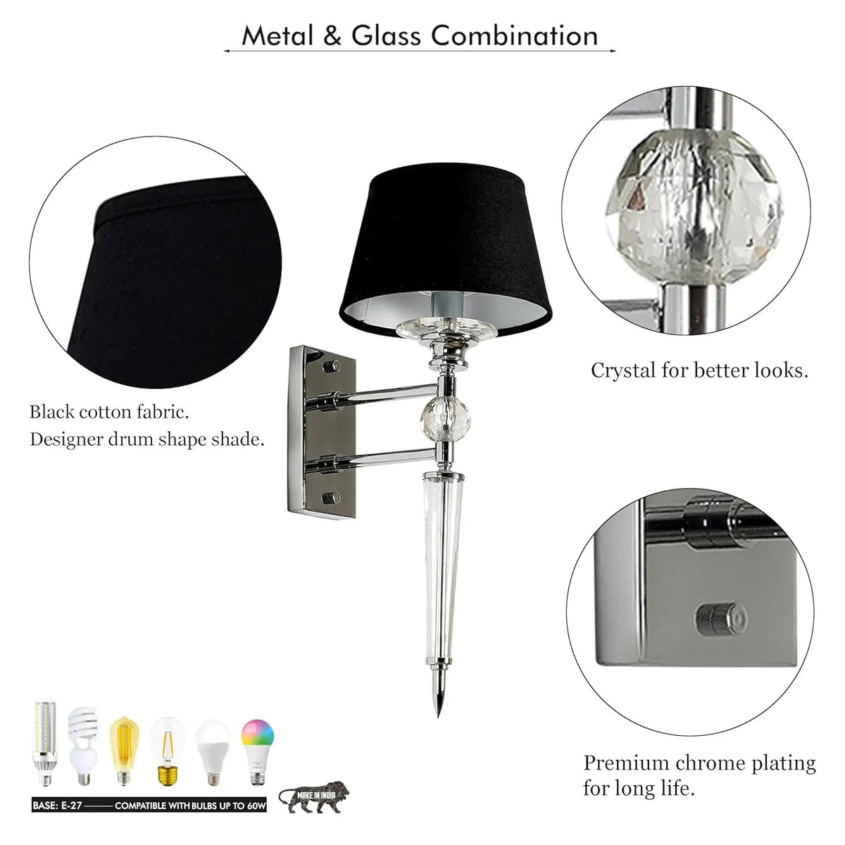 Glass Shiny Brass Wall Light