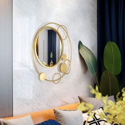 Abstract Circular Round Geometrical Shaped Gold Decorative Mirror