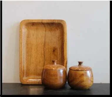 Acacia Wooden Jar with Tray for Storing Salt and Pepper - ArtyCraftz.com
