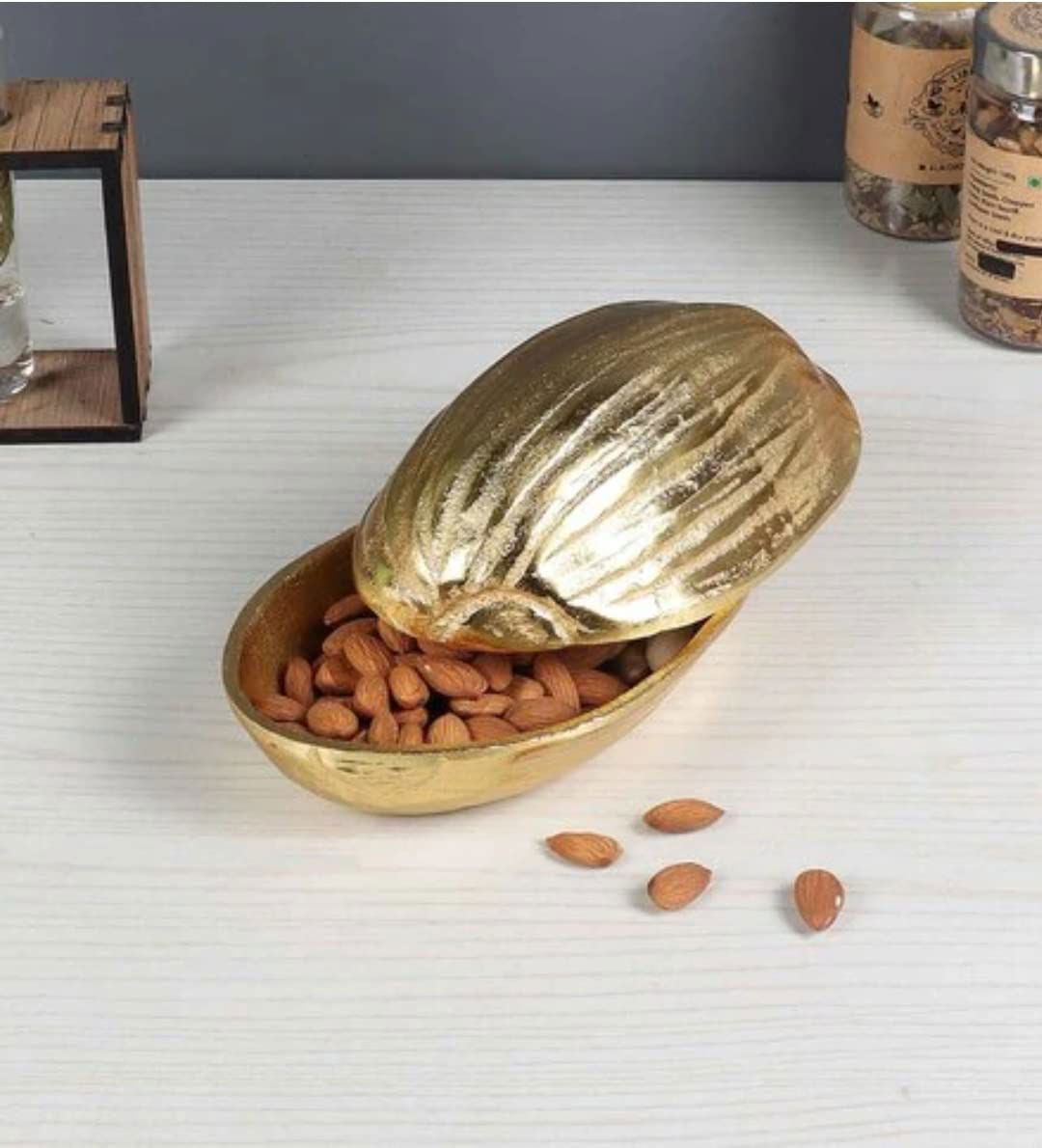 Aluminium Almond Shaped Serving Tray in Gold Finish - ArtyCraftz.com