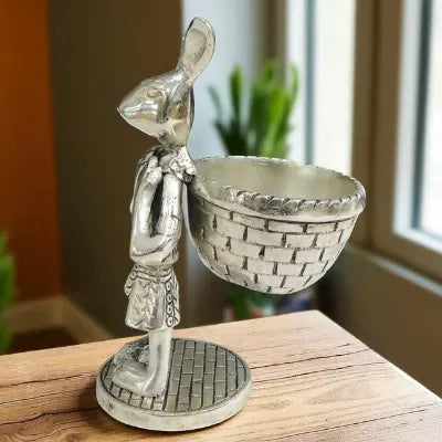 Aluminium Rabbit Basket Decorative Showpiece-ArtyCraftz.com