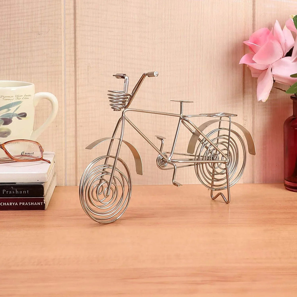 Aluminium Silver Finish Decorative Cycle Showpiece- ArtyCraftz.com