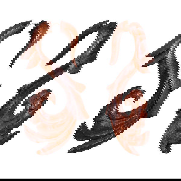 Angel Wing Carved Fake Gauge Talon Spiral Tribal Earrings 3.2" - ArtyCraftz.com