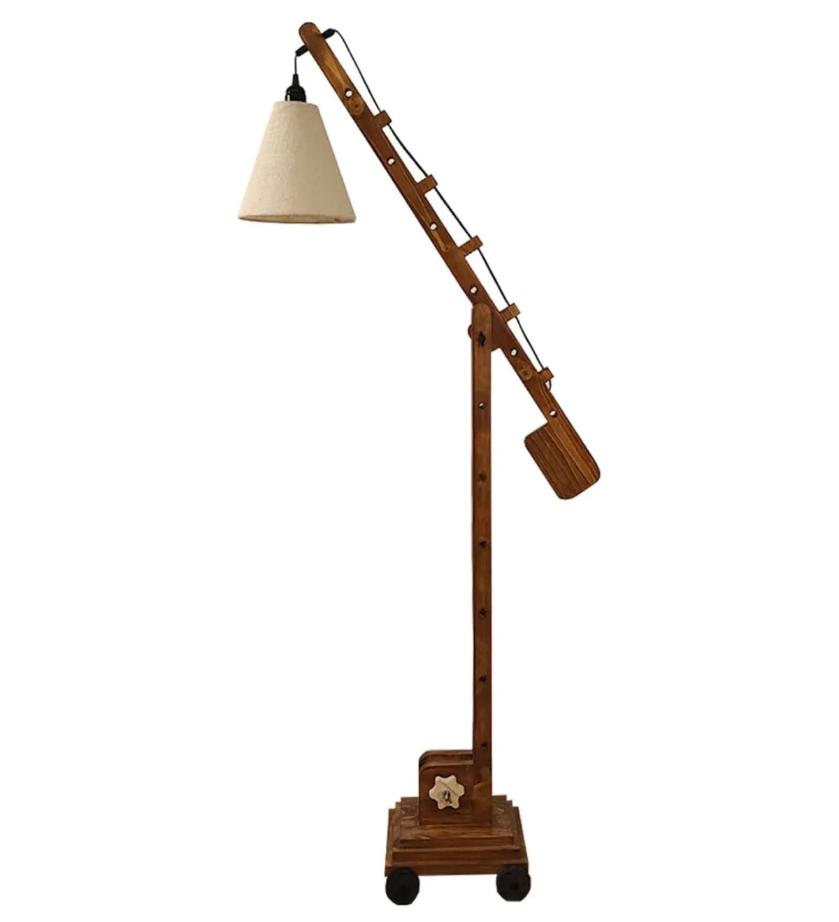 Angler Wooden Floor Lamp with Brown Base and Jute Fabric Lampshade-ArtyCraftz.com