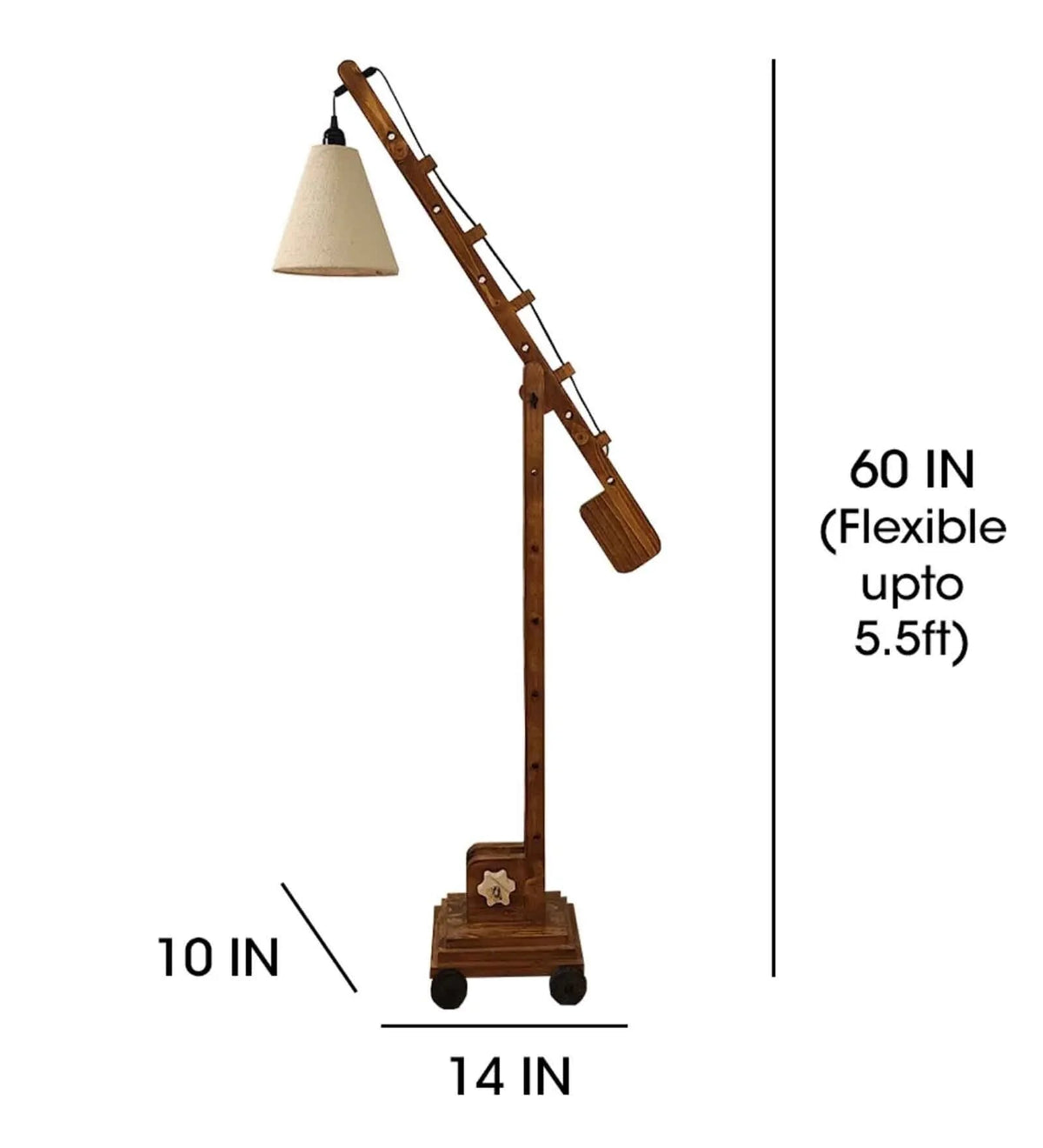 Angler Wooden Floor Lamp with Brown Base and Jute Fabric Lampshade-ArtyCraftz.com
