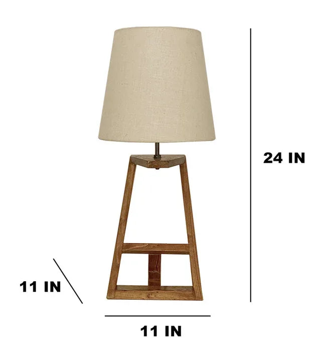 Angular Wooden Table Lamp with Brown Base and Premium White Fabric Lampshade-ArtyCraftz.com