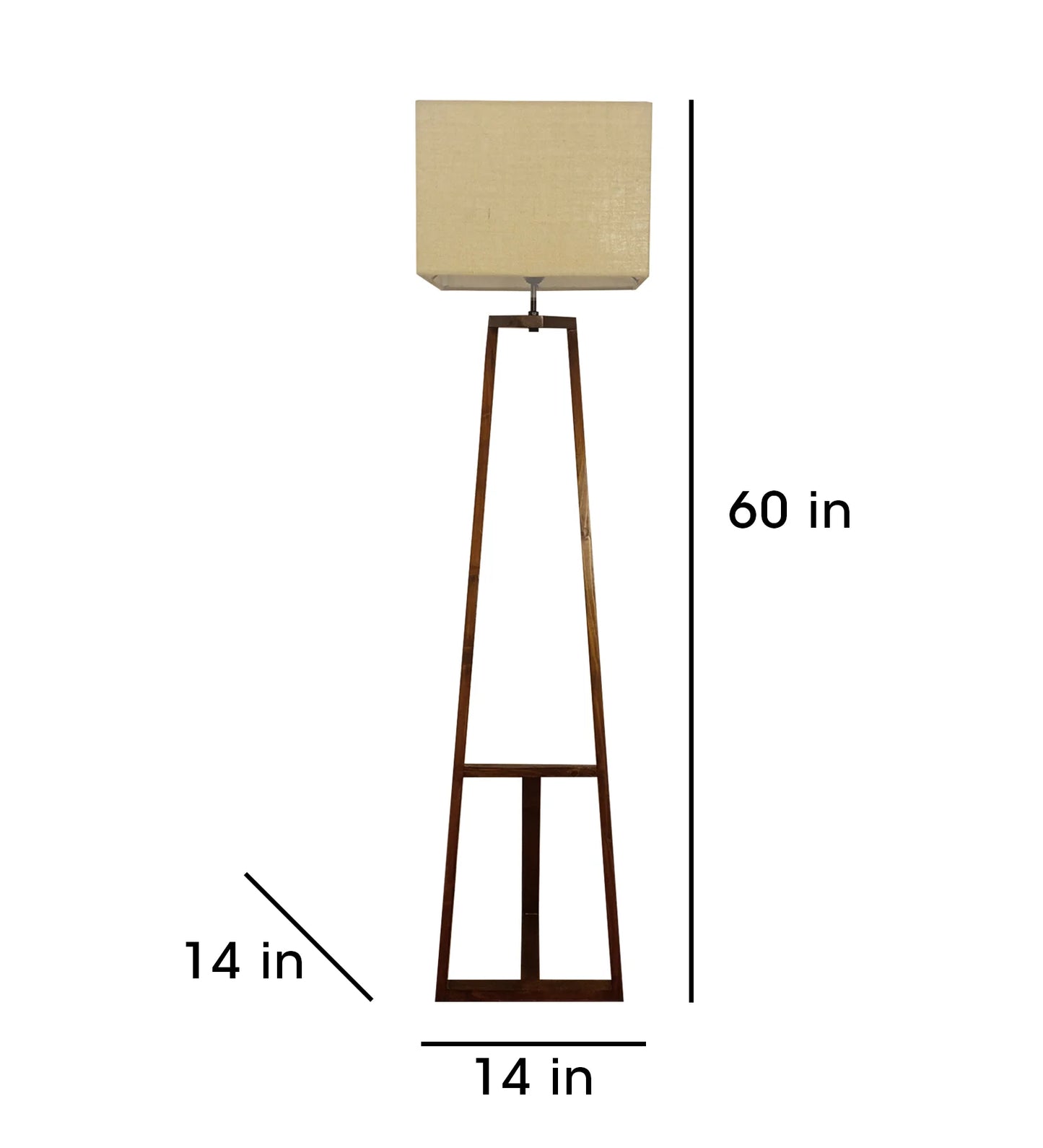 Angular Wooden Floor Lamp with Brown Base and Beige Fabric Lampshade - ArtyCraftz.com