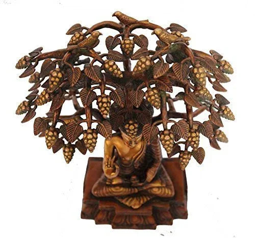 Antique Brass Gautama Buddha Under Bodhi Tree Statue Top View