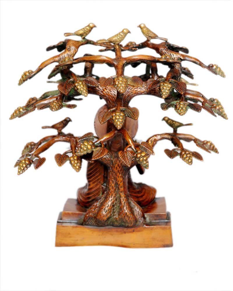 Antique Brass Gautama Buddha Under Bodhi Tree Statue