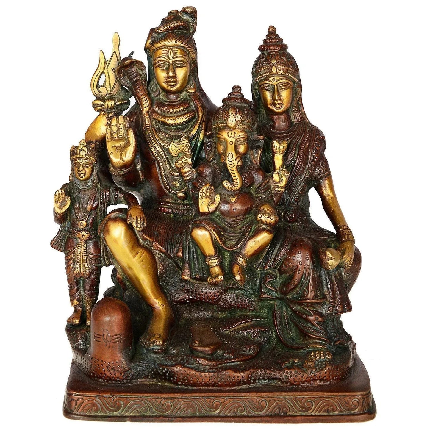 Antique Brass Shiva Family Statue 8 Inches - ArtyCraftz.com