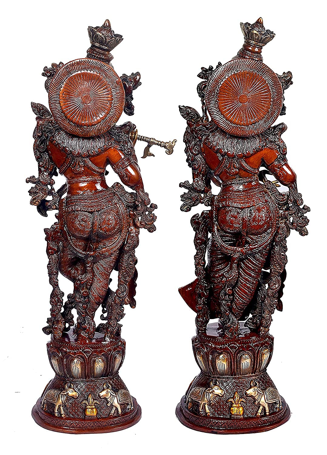 Antique Brown Gold Handcrafted Brass Radha Krishna 29 Inch Statue-ArtyCraftz.com