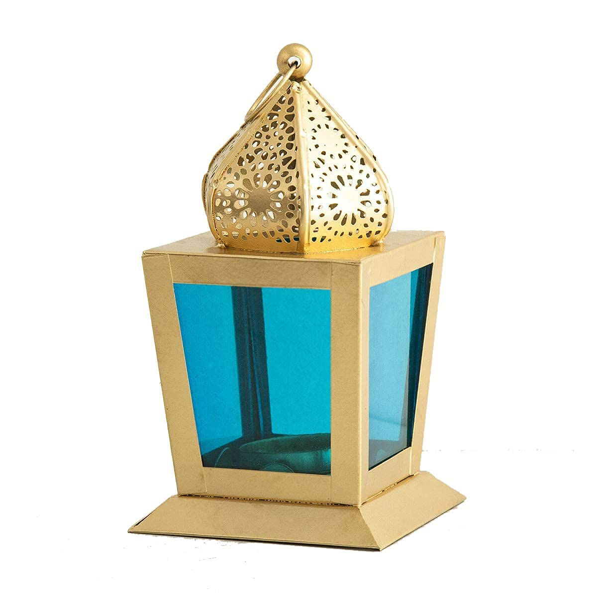 Antique Collection Decorative Blossom Square Hanging Lantern with t-Light Candle Blue - ArtyCraftz.com