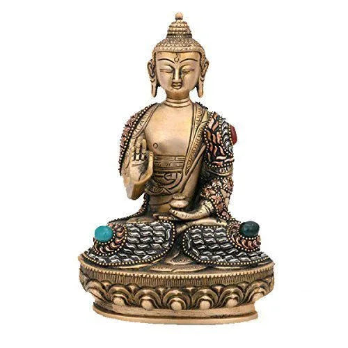 Antique Finished Lotus Sitting Abhaya Buddha Brass Statue, Size : 8 Inches - ArtyCraftz.com