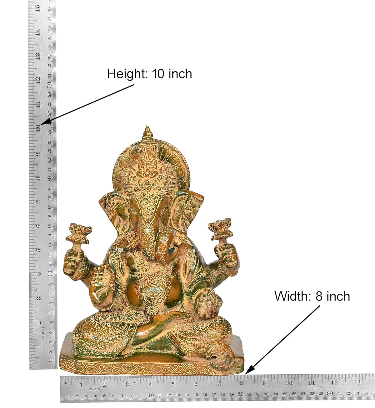 Antique Green and Gold Brass Ganesha Statue for Home Temple Measurement-ArtyCraftz.com