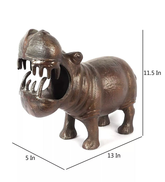 Antique Iron Hippopotamus Animal Figurine Showpiece for Table Decor and Gifting 11.5 Inches