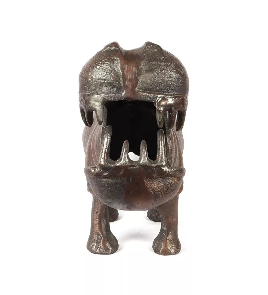 Antique Iron Hippopotamus Animal Figurine Showpiece for Table Decor and Gifting 11.5 Inches