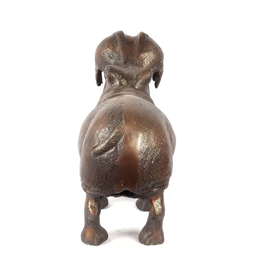 Antique Iron Hippopotamus Animal Figurine Showpiece for Table Decor and Gifting 11.5 Inches