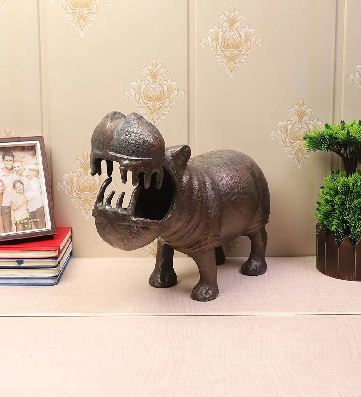 Antique Iron Hippopotamus Animal Figurine Showpiece for Table Decor and Gifting 11.5 Inches - ArtyCraftz.com