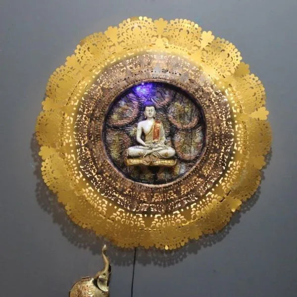 Antique Led Round Buddha Wall Decor Design Sculpture for Home | Living Room with Led - ArtyCraftz.com