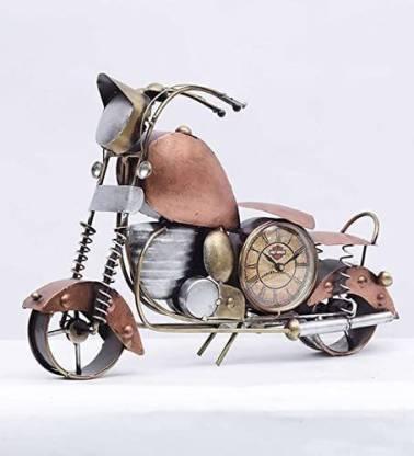 Antique Metal Motorbike Table Decor with Clock-ArtyCraftz.com