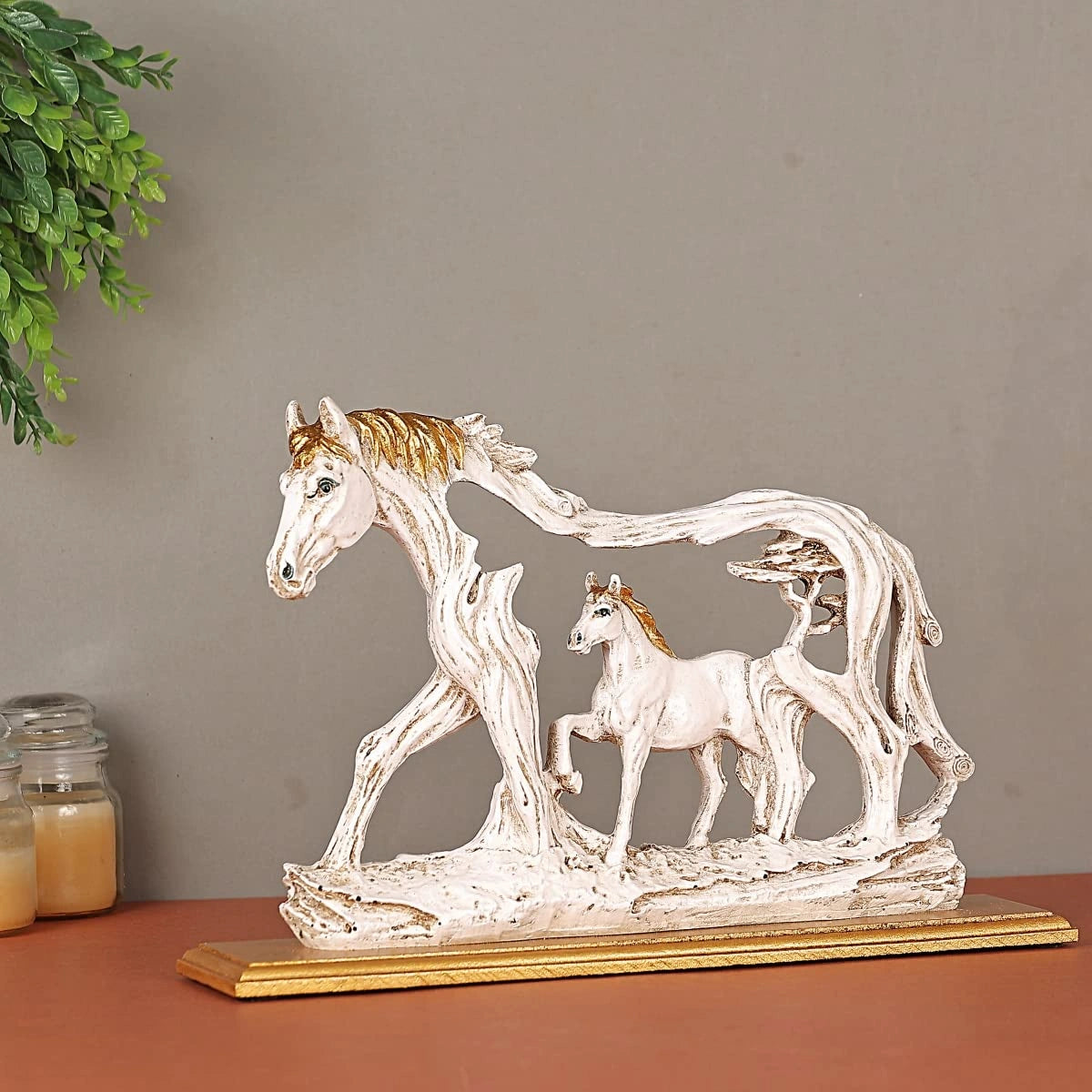 Antique Polyresin Horse with Foal Figurine Multicolour, 8.2 Inch - ArtyCraftz.com