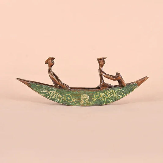 Antique Tribal Boat Showpiece of Brass in Dual Glossy Finish - ArtyCraftz.com