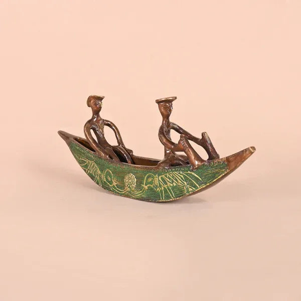Antique Tribal Boat Showpiece of Brass in Dual Glossy Finish - ArtyCraftz.com