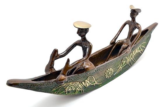 Antique Tribal Boat Showpiece of Brass in Dual Glossy Finish - ArtyCraftz.com