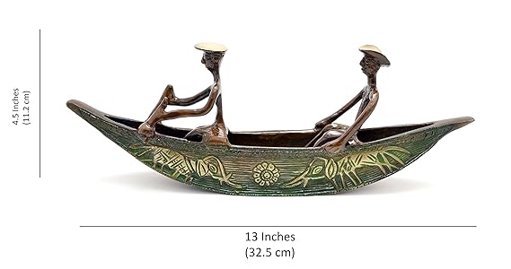 Antique Tribal Boat Showpiece of Brass in Dual Glossy Finish - ArtyCraftz.com